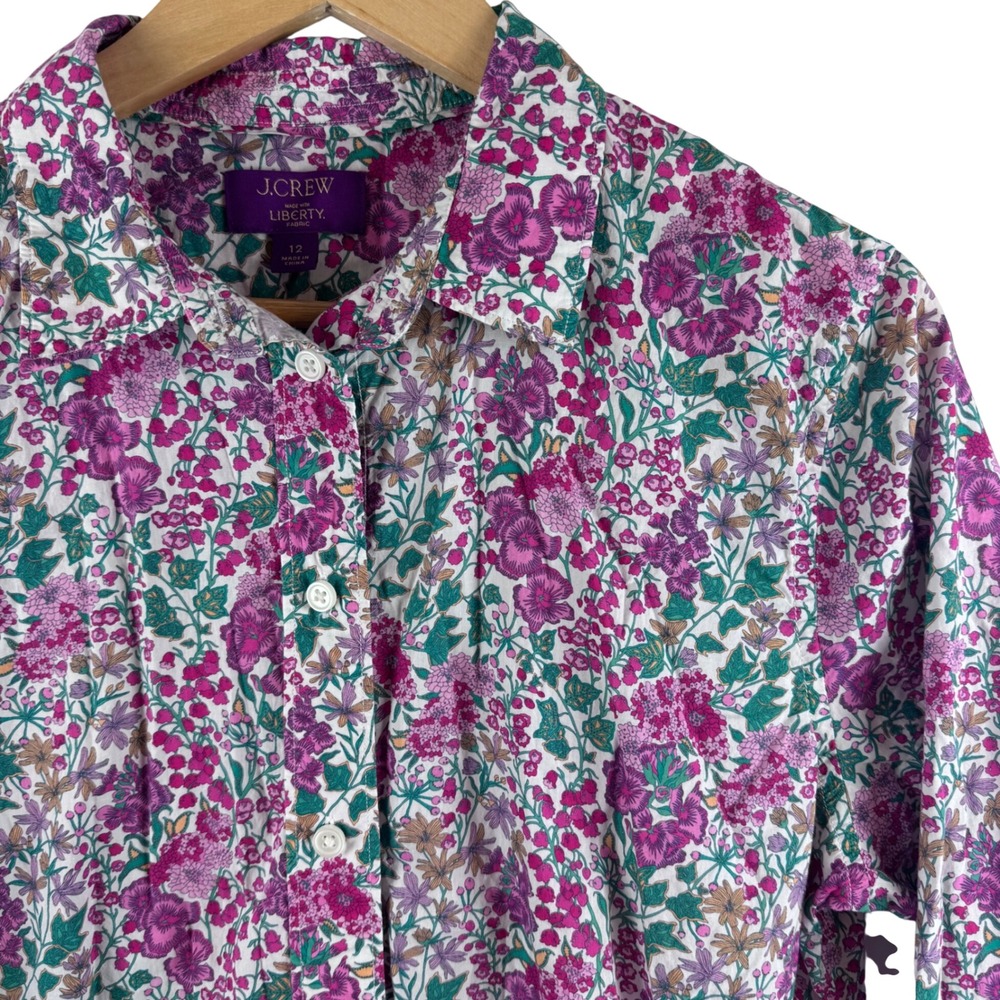 J.Crew Liberty Fabric Floral Button Down Shirt Womens 12 Pink Purple BT806 FA23